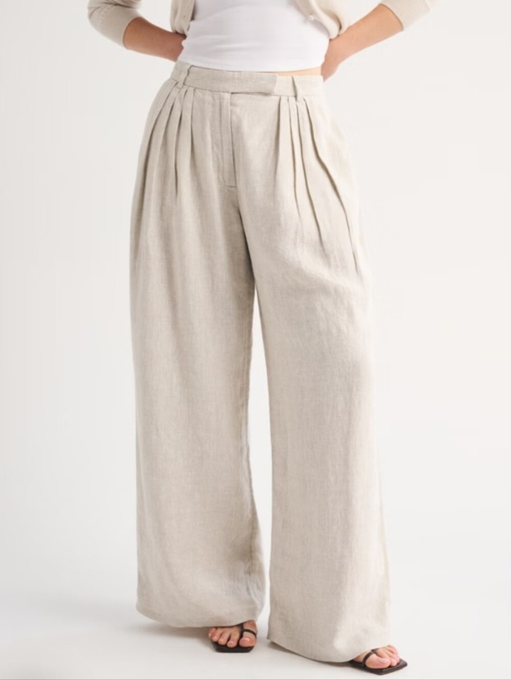 ❤️ ABERCROMBIE & FITCH 100% LINEN HIGH RISE TAILORED PALAZZO PANT, OATMEAL, 2S
